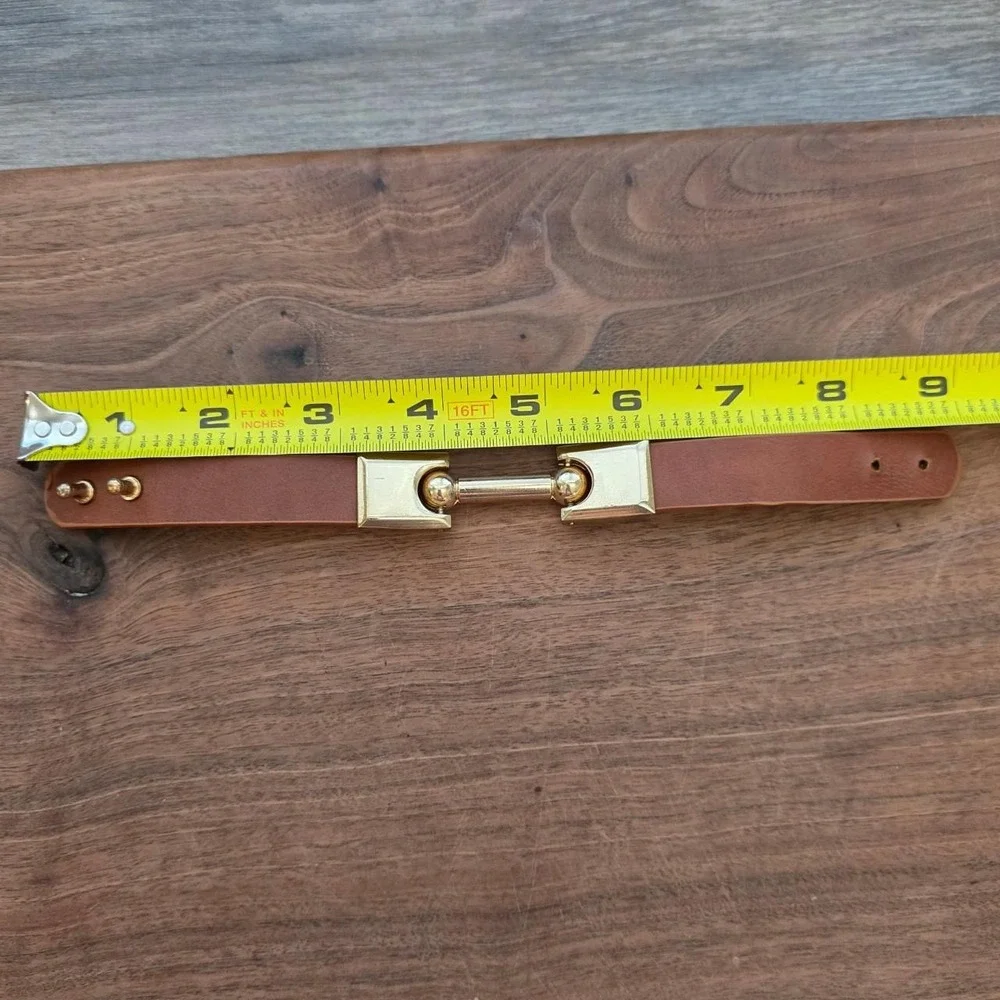 Equestrian Gold Horse Bit Leather Cuff Bracelet Brown Snaffle Preppy Minimalist